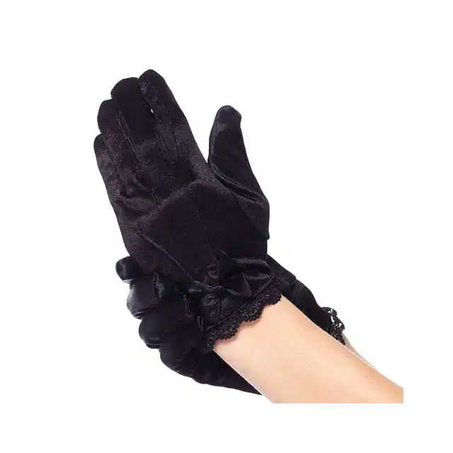 Leg Avenue - Lace Trimmed Satin Gloves With Bow Accent M.