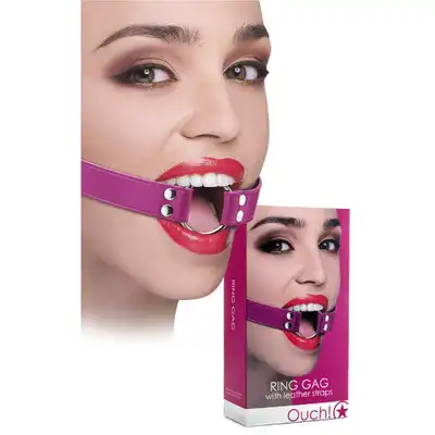 Ouch! - Ring Gag Pink. Knebel. Skórzane paski.