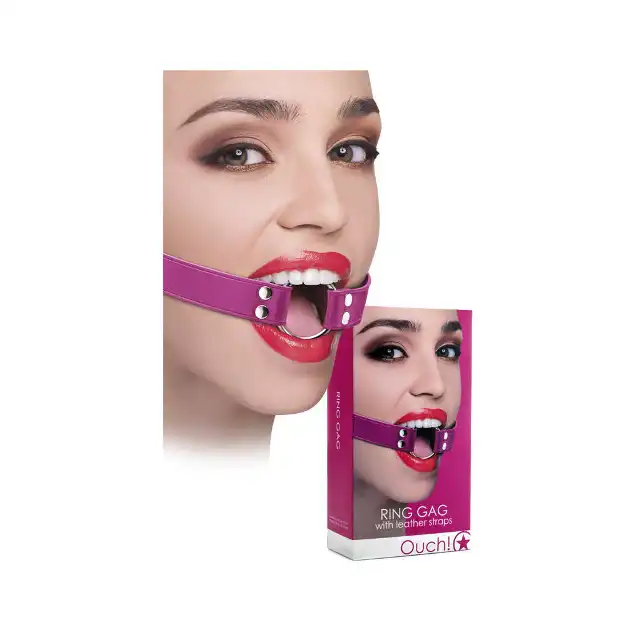 Ouch! - Ring Gag Pink. Knebel. Skórzane paski.