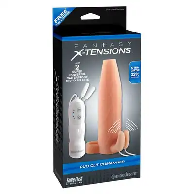 Fantasy X- Tensions - Duo Clit Climax- Her. Nakładka Pogrubiająca Penisa, Z Wibracjami.
