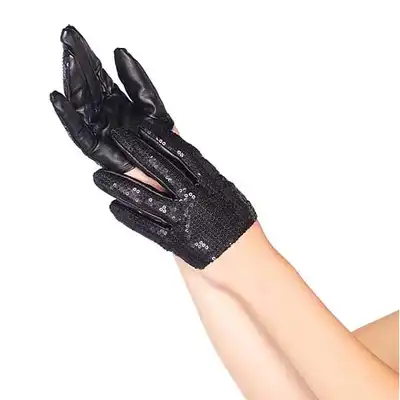 Leg Avenue O/S BLACK Mini Cropped Sequin Gloves seksowne rękawiczki z cekinami