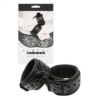 Sinful - Black Wrist Cuffs Kajdanki.