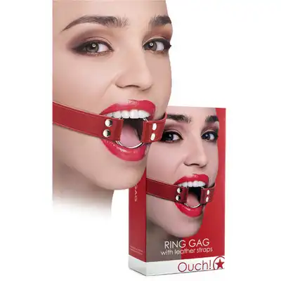 Ouch! Ring Gag Red - Knebel. Skórzane Paski.