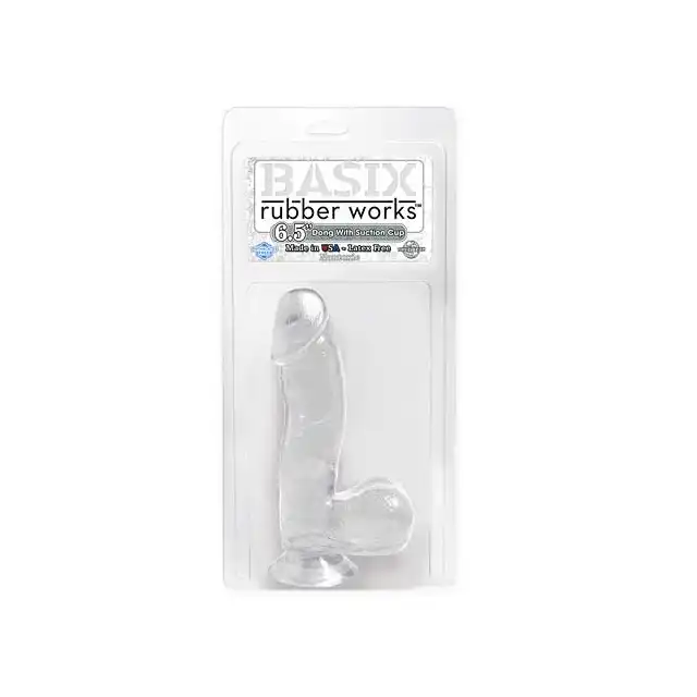 Basix - 6.5" Dong With Suction Cup Clear. Realistyczne, żelowe dildo z przyssawką. 17 cm.