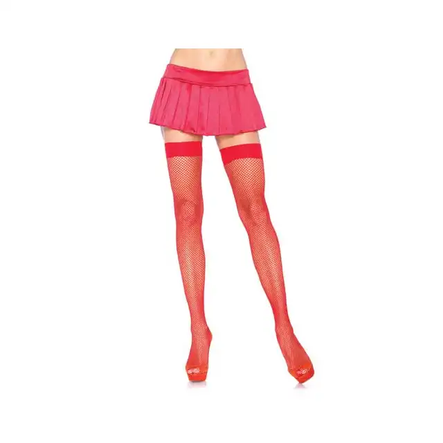 Leg Avenue - Fishnet Thigh Highs. Czerwone Kabaretki, Do Pasa.