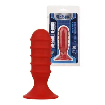 MenzStuff - Ribbed Torpedo Dong 4Inch Red - 100% silikon, 10 cm.