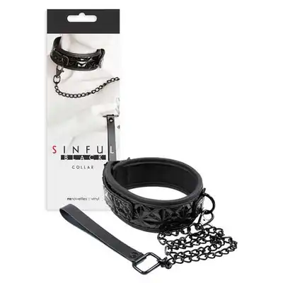 Sinful - Black Collar Obroża Ze Smyczą.