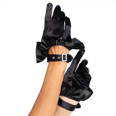 Leg Avenue O/S BLACK Cropped Satin Ruffle Glove Piękne i Seksowne Rękawiczki