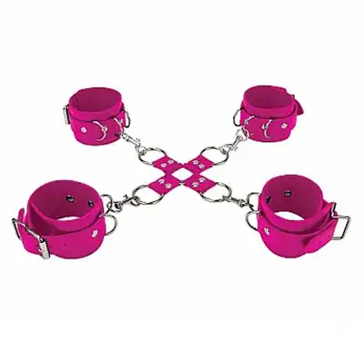 Ouch! - Leather Hand And Leg Cuffs Pink. Kajdanki krzyżowe na ręce i nogi.