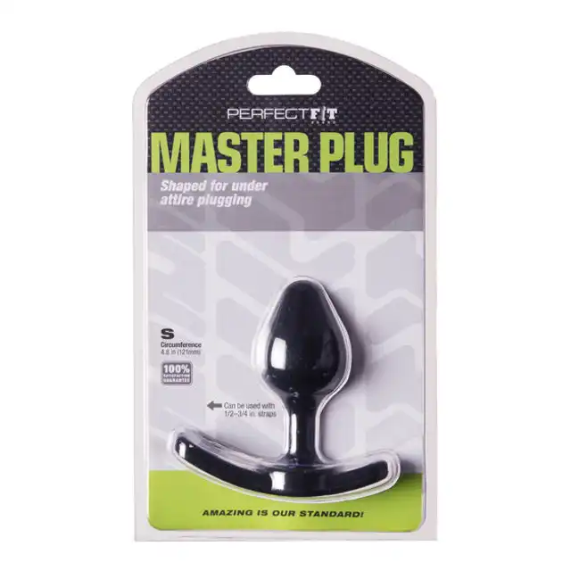 Perfect Fit - Strap On Butt Plug Small Black - Korek analny z otworami na pasek.