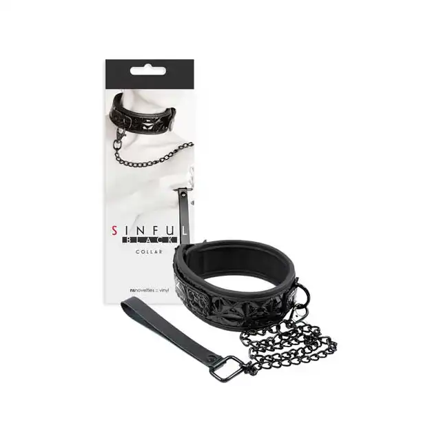 Sinful - Black Collar Obroża Ze Smyczą.