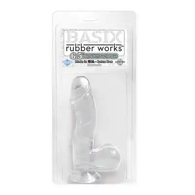 Basix - 6.5" Dong With Suction Cup Clear. Realistyczne, żelowe dildo z przyssawką. 17 cm.