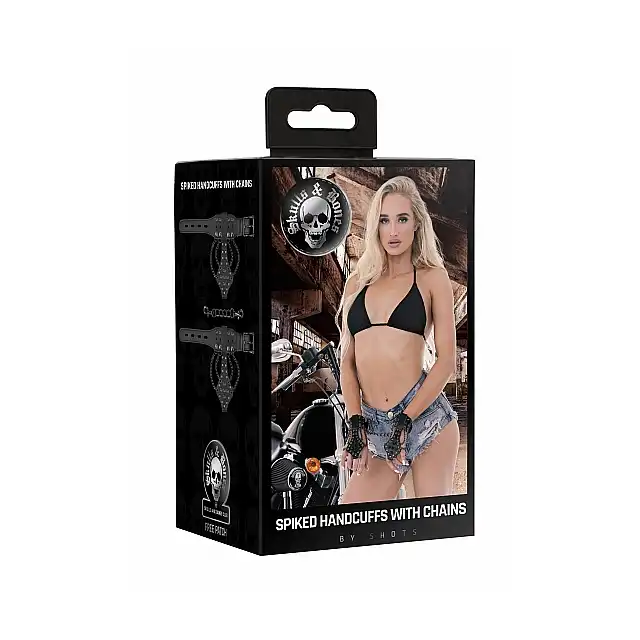 Ouch! - Skulls and Bones Hanfcuffs With Spikes and Chains. Kajdanki z ćwiekami i uchwytami na palce