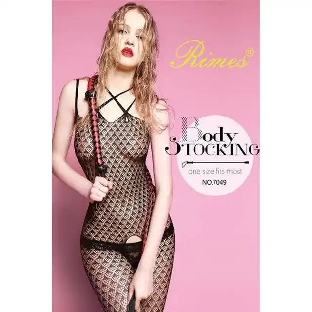 Rimes - Bodystocking One Size 7049. Kuszący bodystocking z geometrycznym wzorem