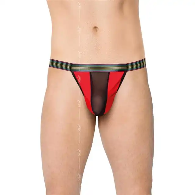 Softline - Mens Briefs 4529 RED O/S. Czerwono-czarne męskie stringi. 