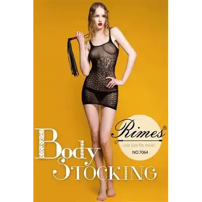 Rimes - Bodystocking One Size 7064. Czarny bodystocking w formie sukienki