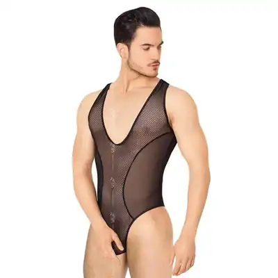 Softline - Body 4609 Black. Męskie prześwitujące body. 