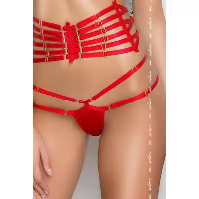 Me Seduce - Loretta String Red S/M. Czerwone stringi z podwójnymi paskami