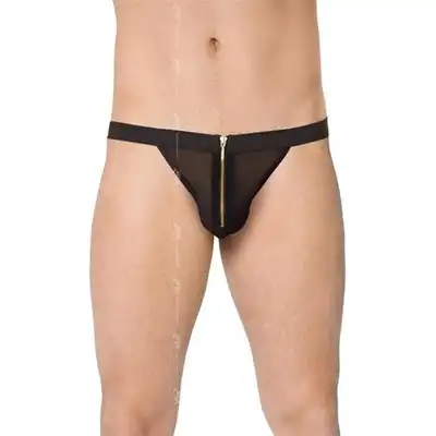 Softline - Mens Thong 4526 O/S Black. Czarne męskie stringi z zasuwakiem