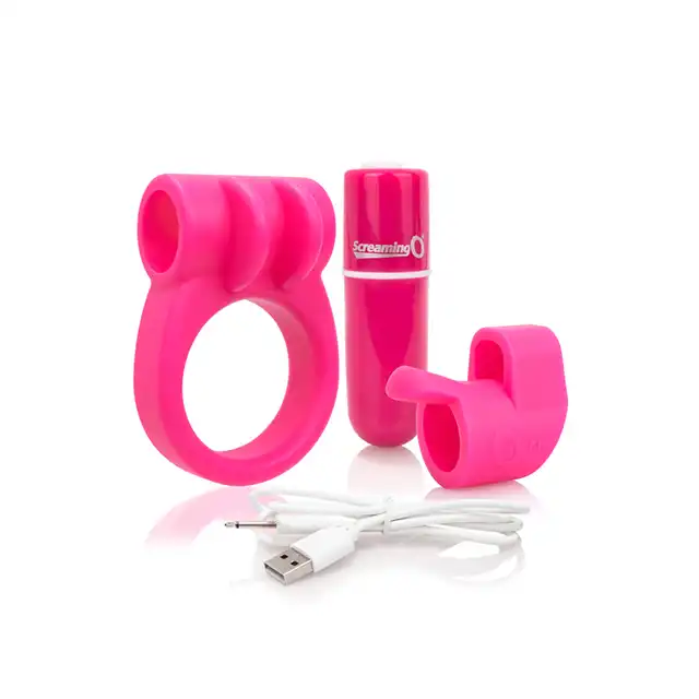 The Screaming O -Combo Kit USB. Zestaw do stymulacji 3w1: ring, nakładka na palec, bullet. Silikonowy hit!