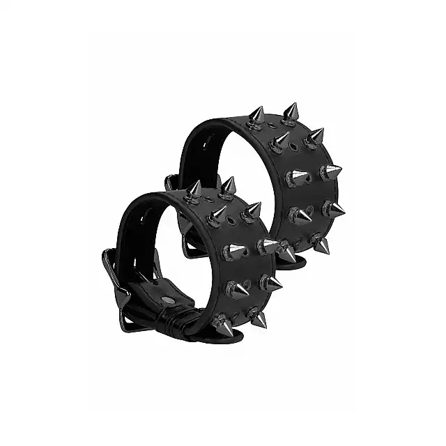 Ouch! - Skulls and Bones Hanfcuffs With Spikes, Kajdanki skórzane z ćwiekami