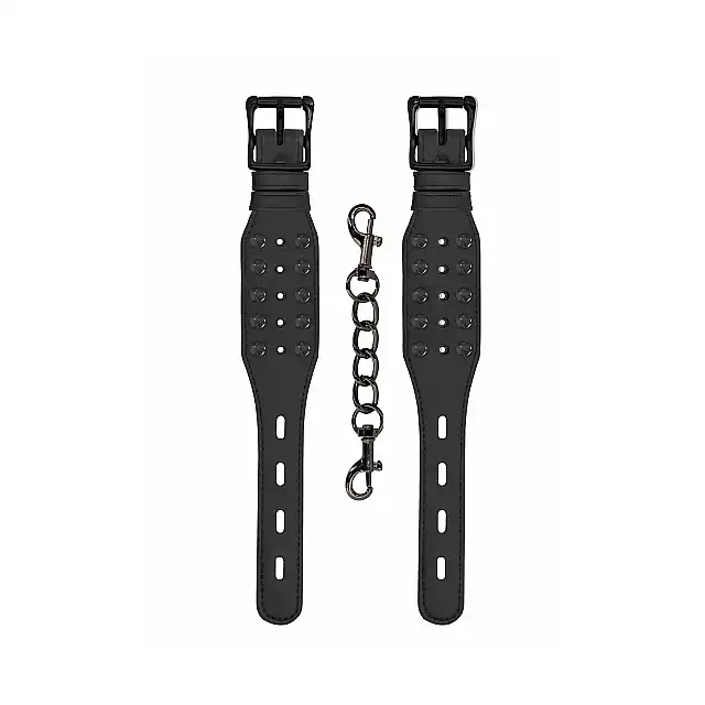 Ouch! - Skulls and Bones Hanfcuffs With Spikes, Kajdanki skórzane z ćwiekami