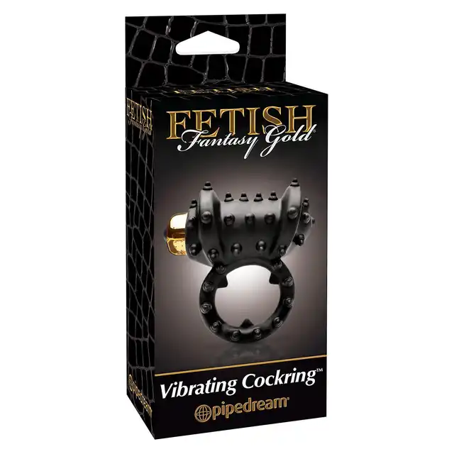 Fetish Fantasy Gold - Vibrating Cockring. Czarno-złoty pierścień erekcyjny z wibracjami 
