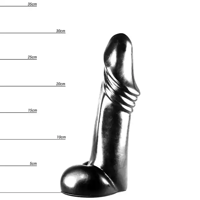 Dinoo - Agili. Czarne dildo z żebrowaniami 8 cm średnicy