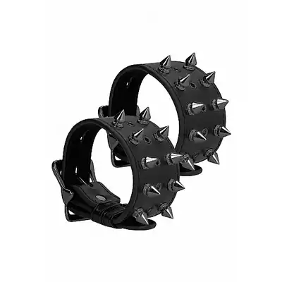 Ouch! - Skulls and Bones Hanfcuffs With Spikes, Kajdanki skórzane z ćwiekami