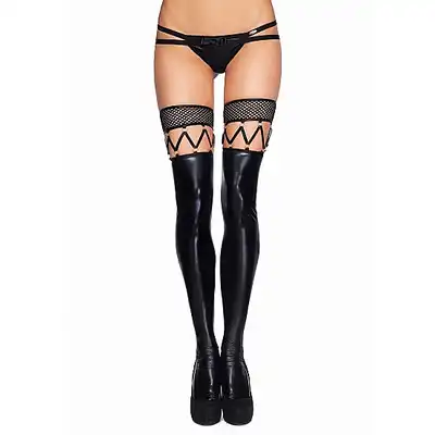 7Heaven - Marica Wetlook Fishnet And Strappy S/M. Pończochy z siateczką i imitacją wiązania