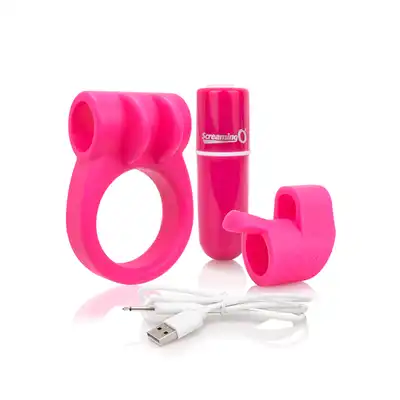 The Screaming O -Combo Kit USB. Zestaw do stymulacji 3w1: ring, nakładka na palec, bullet. Silikonowy hit!