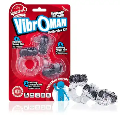 The Screaming O - Vibroman Black. Niesamowity 3 częściowy zestaw w tym wibrująca nakładka na język!