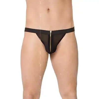 Softline - Mens Thong 4526 O/S Black. Czarne męskie stringi z zasuwakiem