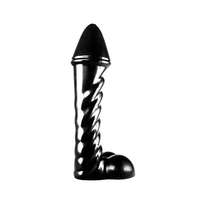 Dinoo - Irritator. Czarne dildo ze spiralną strukturą 7,6 cm średnicy