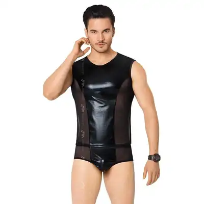 Softline - Shirt and Shorts 4605. Czarny komplet - bokserki i tshirt wetlook męskie. M/L