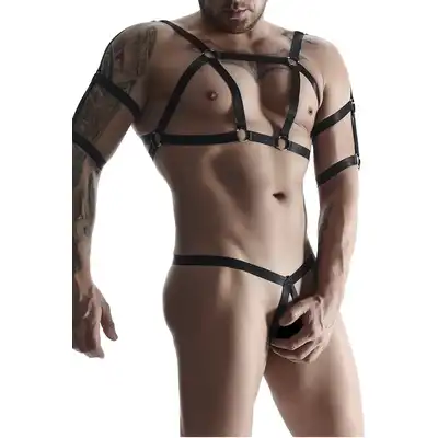 Regnes Fetish Planet - SET011 Black L/XL. Koszulka z gumowych pasków oraz 2pak stringów