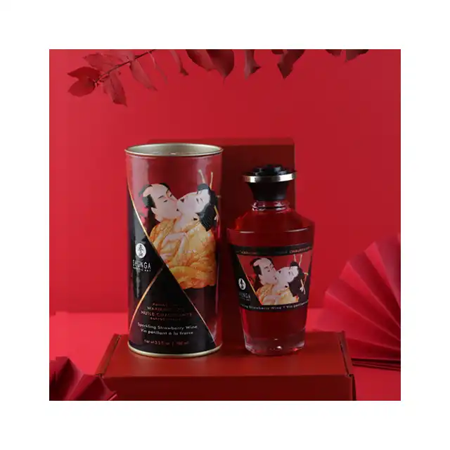 SHUNGA - Warming Oil Sparkling Strawberry Wine. Rozgrzewający jadalny olejek do masażu o smaku truskawkowego wina. 