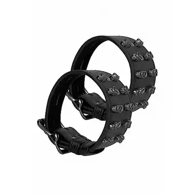 Ouch! - Skulls and Bones Hanfcuffs With Skulls. Skórzane kajdanki z czaszkami