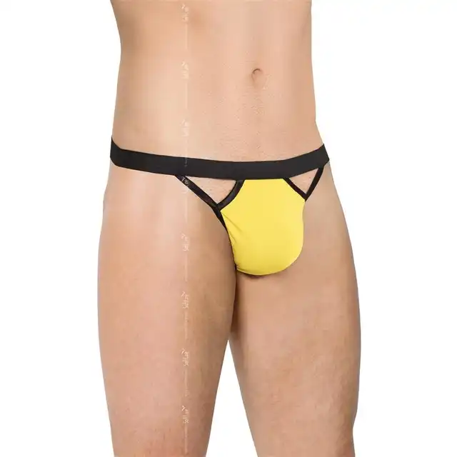 Softline - Mens Thong 4530 Black/Yellow O/S. Zółto-czarne stringi męskie