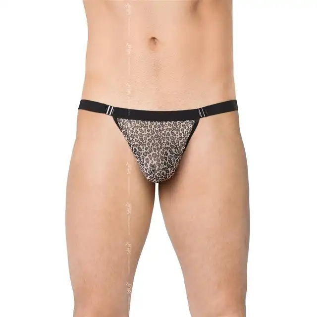 Softline - Mens Thong 4528 Grey Panther O/S. Męskie stringi w szarą panterkę