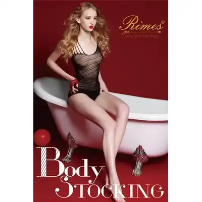 Rimes - Bodystocking One Size 7035. Czarny bodystocking 