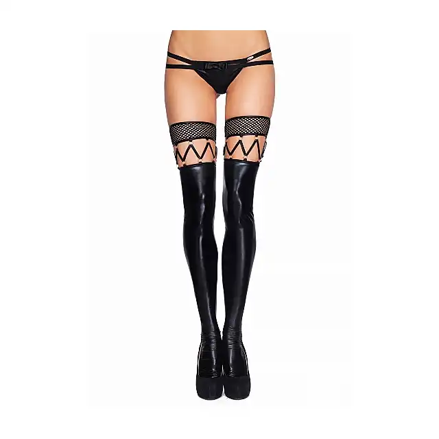 7Heaven - Marica Wetlook Fishnet And Strappy S/M. Pończochy z siateczką i imitacją wiązania