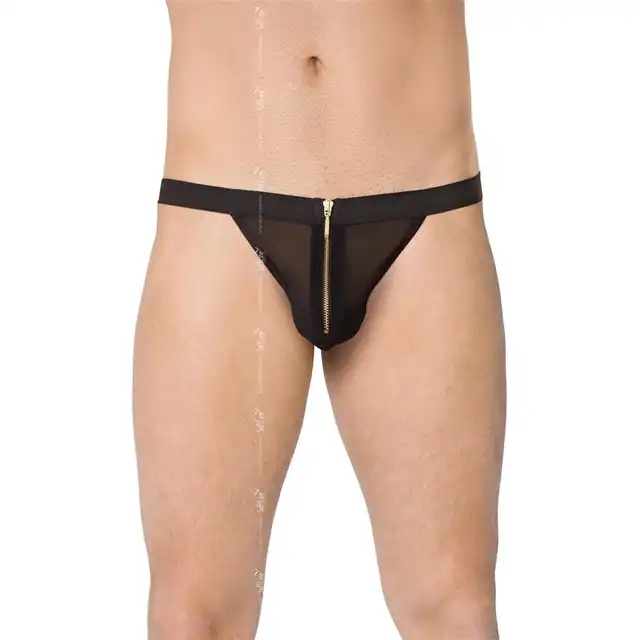 Softline - Mens Thong 4526 O/S Black. Czarne męskie stringi z zasuwakiem