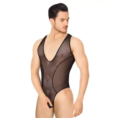 Softline - Body 4609 Black. Męskie prześwitujące body. 