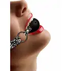 Ouch! - Breatheable Ball Gag Printed Leather Straps. Czarno-biały knebel z nadrukami i otworami do oddychania. 