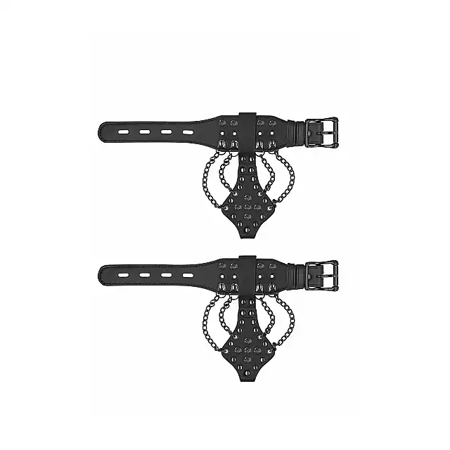 Ouch! - Skulls and Bones Hanfcuffs With Spikes and Chains. Kajdanki z ćwiekami i uchwytami na palce