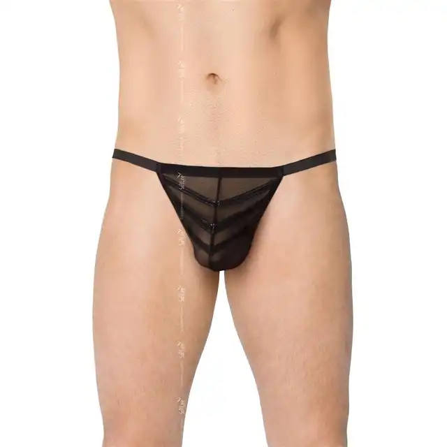 Softline - Mens Thong 4527 Black O/S. Prześwitujące stringi męskie czarne