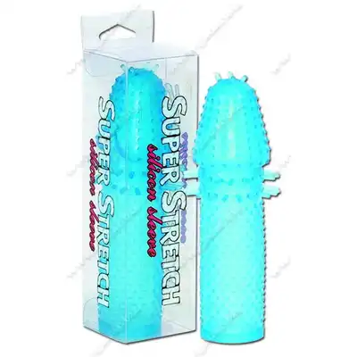 Super Stretch - Silicone Sleeve Blue. Niebieska nakładka żelowa na penisa. 