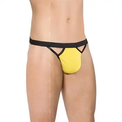 Softline - Mens Thong 4530 Black/Yellow O/S. Zółto-czarne stringi męskie