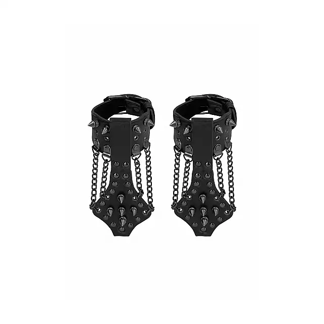 Ouch! - Skulls and Bones Hanfcuffs With Spikes and Chains. Kajdanki z ćwiekami i uchwytami na palce